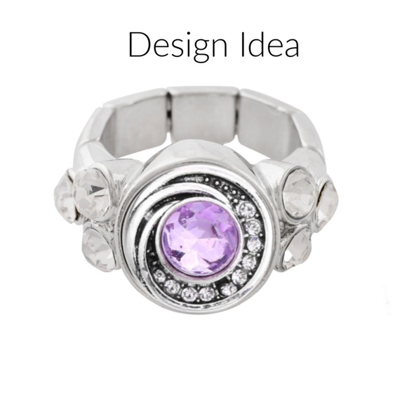 Two Snap Charm Stretch Rings with Rhinestones - Picture 2 of 5